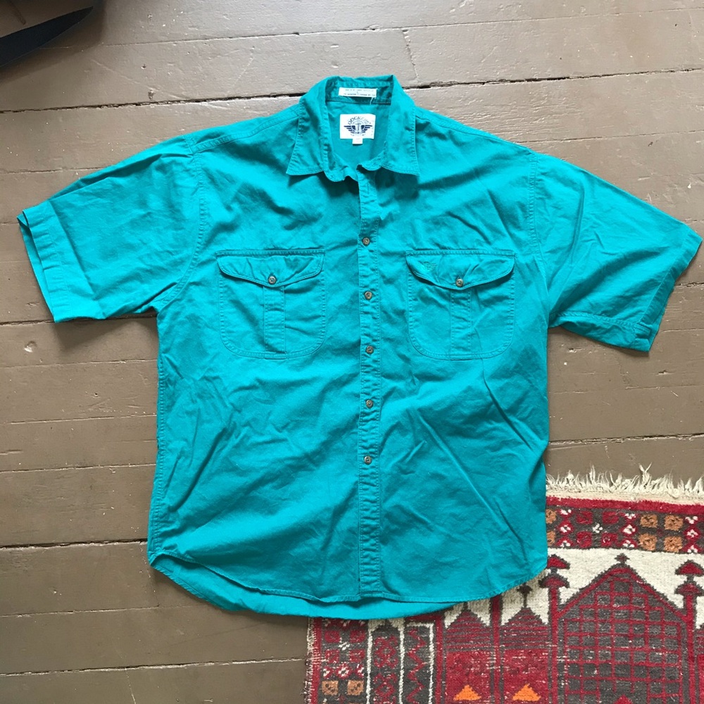 Vintage 90s Dockers teal short sleeve button up